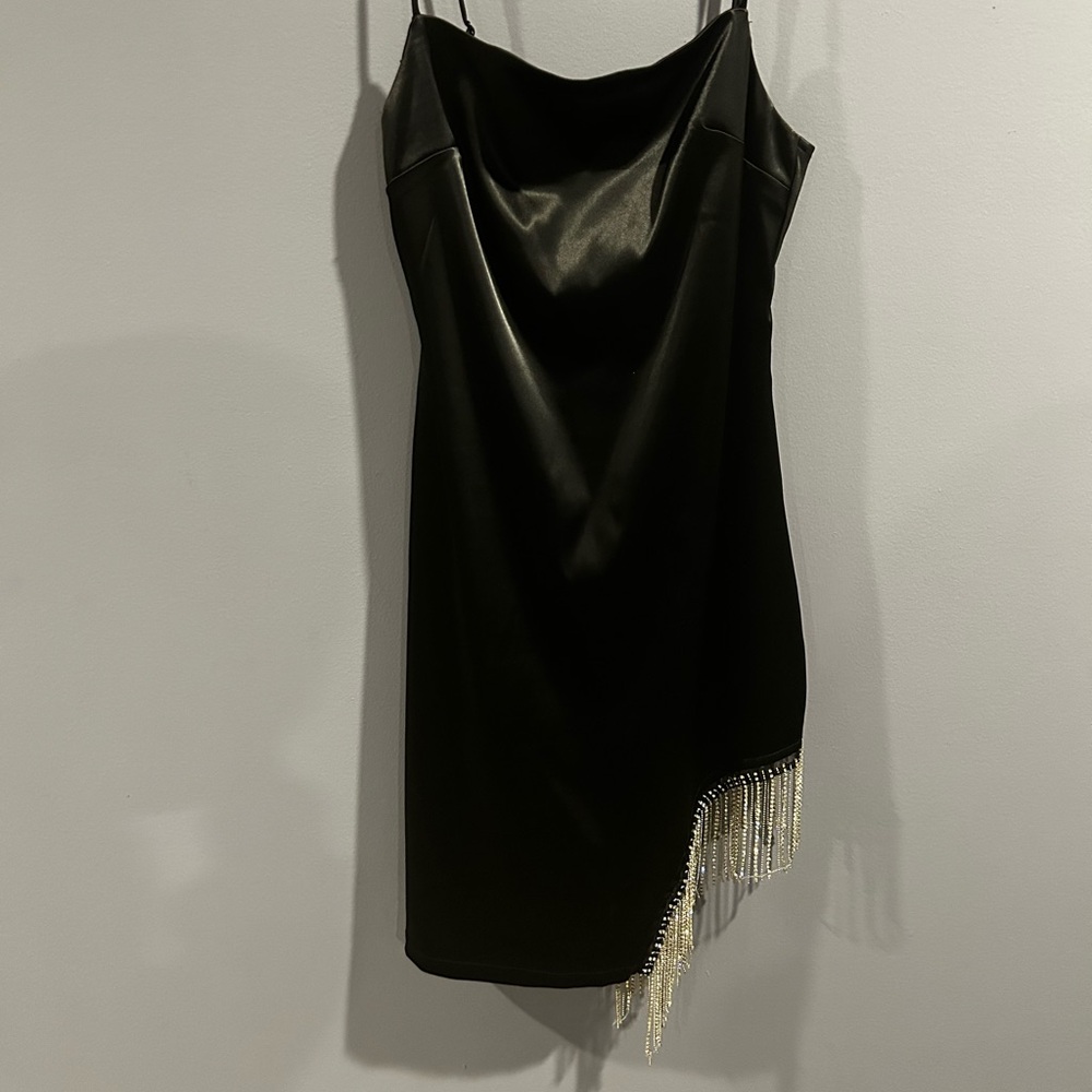 Lulus - Black mini dress with rhinestone fringe tassels